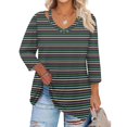 thumbnail image 1 of WTOBBY Women's Plus Size Striped Print Tunic Hollow V-Neck 3/4 Sleeve Shirt Flowy Casual Top for Elegant Comfort Wear,Navy XL, 1 of 4