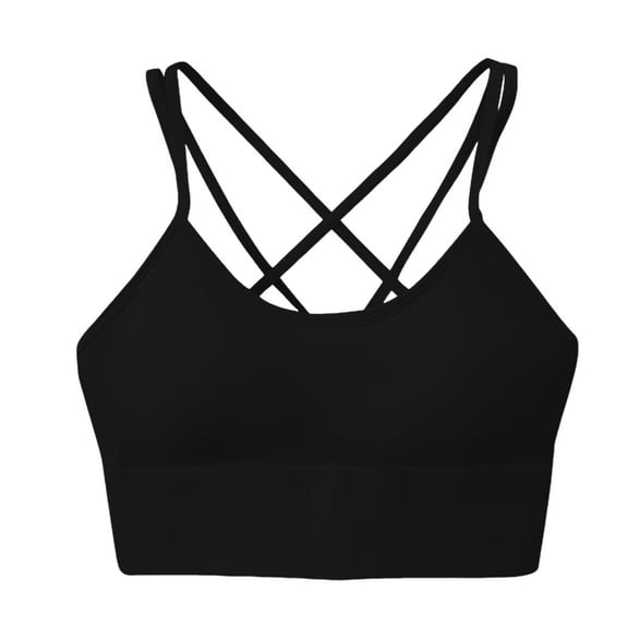 WTOBBY Women's Plus Size Thin Sports Bra with Quick-Dry and Shock-Absorbent Fabric, Cross Back Design for Support, Gathered Cups for Shape, Ideal for Running and Yoga,Black 32
