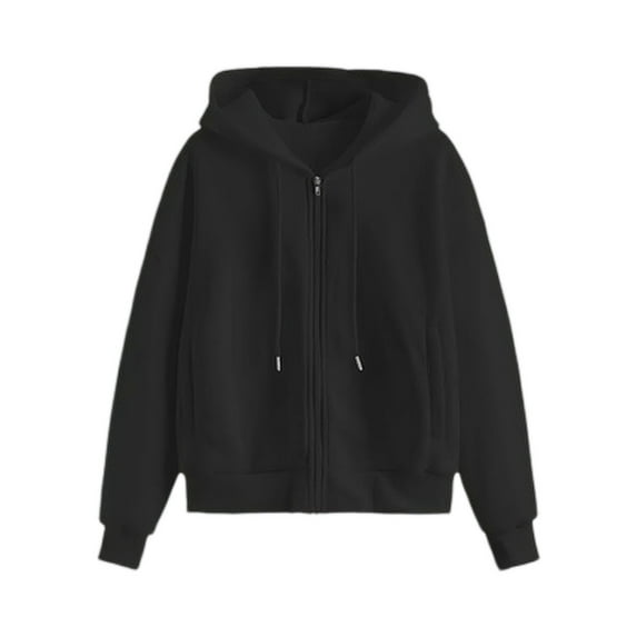 WTOBBY Women's Plus Size V-Neck Sweatshirt Coat, Solid Color Long Sleeve Loose Fit, Casual Comfort Outerwear, Fashionable Street Style, Soft and Warm Fabric,Black 2XL