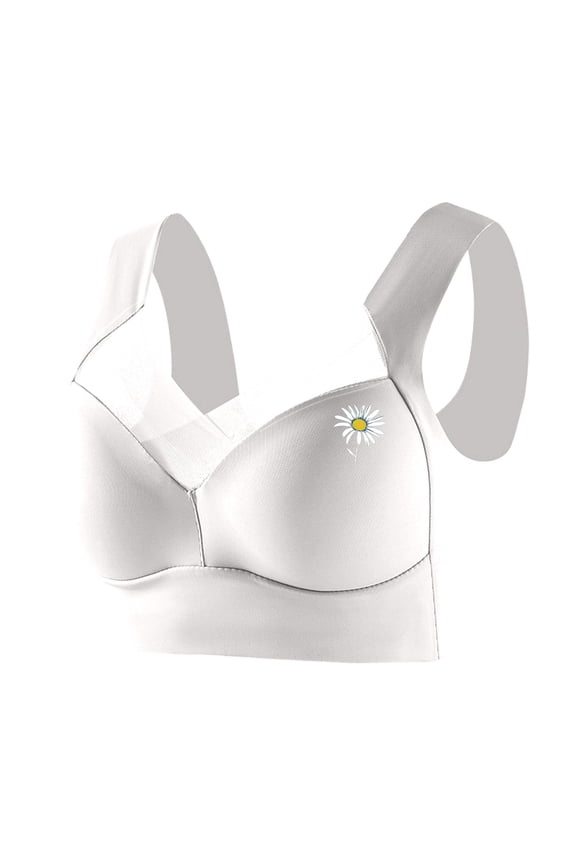 Women's Plus Size Wireless Vest Bra with Thin Design, Side Support for Bust Control, Gathered Cups for Shape, Adjustable Fit for Comfort,White 48