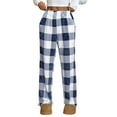 thumbnail image 1 of WTOBBY Women's Plush Sleep Pants with Plaid Design, Soft Elastic Waist Pajama Bottoms with Two Pockets, Comfortable Pajama Pants for Women, Ideal for Home Wear and Cozy Nights,Navy L, 1 of 8