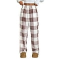 thumbnail image 1 of WTOBBY Women's Plush Sleep Pants with Plaid Design, Soft Elastic Waist Pajama Bottoms with Two Pockets, Comfortable Pajama Pants for Women, Ideal for Home Wear and Cozy Nights,Light Brown XL, 1 of 7