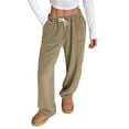 thumbnail image 1 of WTOBBY Women's Plush Sleep Pants with Solid Color Design, Soft Elastic Waist Pajama Bottoms with Two Pockets, Comfortable Pajama Pants for Women,Army Green L, 1 of 7