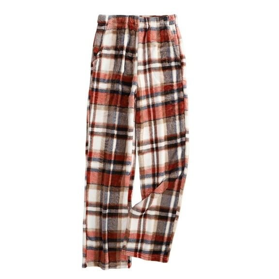 WTOBBY Women's Plush Sleep Pants with Pattern Design, Soft Elastic Waist Pajama Bottoms with Two Pockets, Comfortable Pajama Pants for Women,Brown M