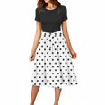 thumbnail image 1 of WTOBBY Women's Polka Dot Printed Belted Waist Short Sleeve Round Neck Casual Elegant Spring Dress,White S, 1 of 4