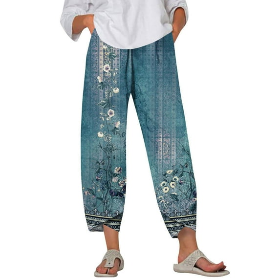 WTOBBY Women's Polka Dot Summer Wide Leg Pants - Stretchy Waist Beach Trousers with Pockets & Airy Design for Poolside Lounging,Dark Blue 2XL