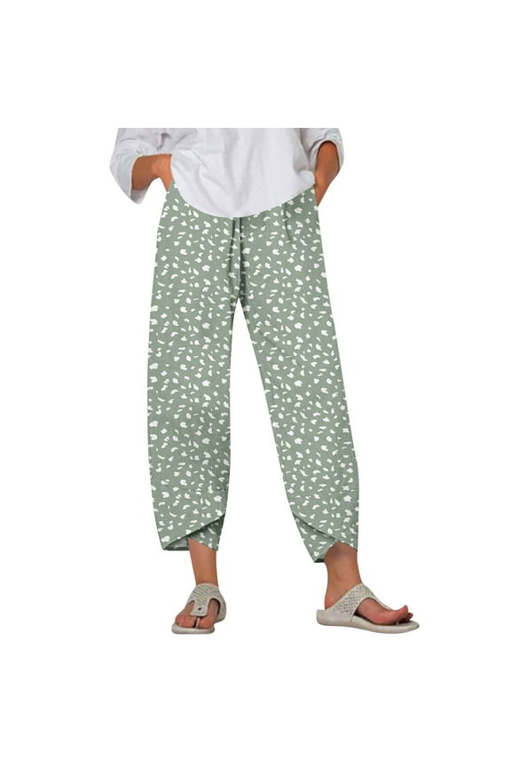 Women's Polka Dot Summer Wide Leg Pants - Stretchy Waist Beach Trousers with Pockets & Airy Design for Poolside Lounging,Green M
