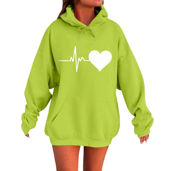 WTOBBY Women's Printed Oversized Hooded Sweatshirt Long Sleeve Casual Pullover Top Loose Fit Fall Fashion Wear for Street Style Comfort,Green 4XL