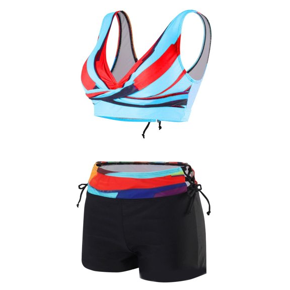 WTOBBY Women's Printed Two-Piece Bikini Set Sexy High Waisted Swimsuit with Adjustable Straps & Bra Pads Non-Steel Support Swimwear,Blue S