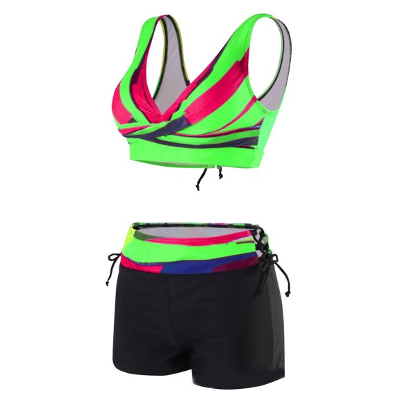 WTOBBY Women's Printed Two-Piece Bikini Set Sexy High Waisted Swimsuit with Adjustable Straps & Bra Pads Non-Steel Support Swimwear,Green L