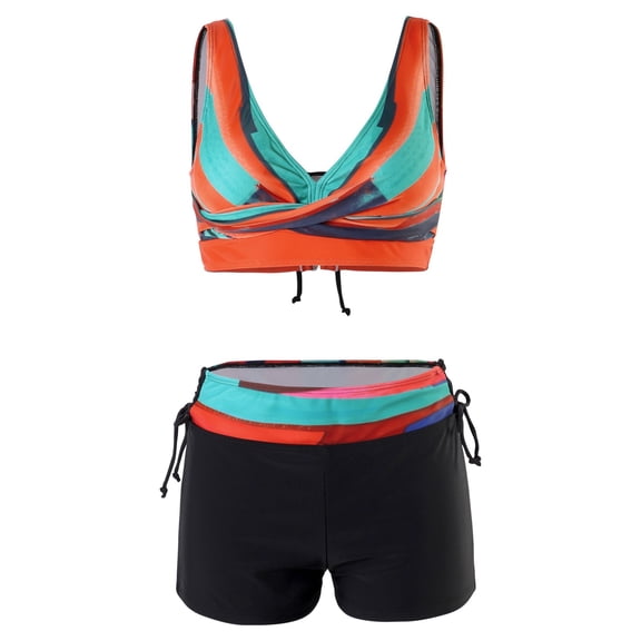 WTOBBY Women's Printed Two-Piece Bikini Set Sexy High Waisted Swimsuit with Adjustable Straps & Bra Pads Non-Steel Support Swimwear,Orange S