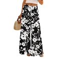 thumbnail image 1 of WTOBBY Women's Printed Wide Leg Pants with Floral Design High Waist Drawstring Loose Casual Trousers and Side Pockets for Summer Style ,Black L, 1 of 6