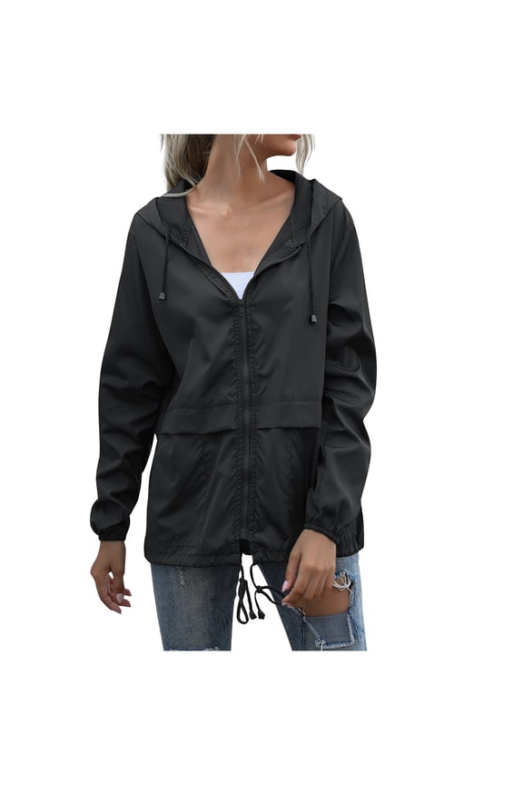 Women's Quick Dry Hiking Jacket Short Waterproof Windbreaker Hooded Lightweight Outdoor Rain Coat Solid Color Breathable Trail Running Outerwear,Black M
