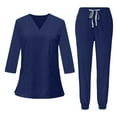 thumbnail image 1 of WTOBBY Women's Quick-Dry V-Neck Scrubs Set, 3/4 Sleeve Top with Pockets & Pants, 2-Piece Nursing Uniform, Medical Workwear for Women, Healthcare Professional Attire,Dark Blue 2XL, 1 of 4