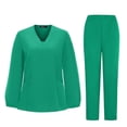 thumbnail image 1 of WTOBBY Women's Quick-Dry V-Neck Scrubs Set with Pockets, Long Sleeve Top and Pants, 2-Piece Medical Uniform, Nursing Workwear for Women, Healthcare Professional Outfit,Dark Green XL, 1 of 5