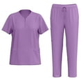 thumbnail image 1 of WTOBBY Women's Quick-Dry Zipper Collar Scrubs Set with Pockets, Short Sleeve Top and Pants, Solid Color Nursing Uniform, Medical Workwear for Caregivers, Professional Look,Purple L, 1 of 7