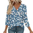 thumbnail image 1 of WTOBBY Women's Retro Botanical Print Top V-Neck 3/4 Sleeve Tunic Relaxed Fit Blouse with Lightweight Chiffon Fabric Comfort,Blue L, 1 of 4