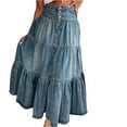 thumbnail image 1 of WTOBBY Women's Retro Button Front Denim Skirt Long Length Maxi High Waist Stretch Flared Vintage Wash Dark Blue Jeans Skirt for Women,Blue XL, 1 of 5