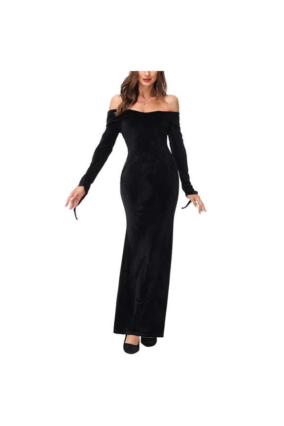 Women's Retro Dance Performance Costumes Evening Gowns Dresses - Vintage-Inspired Dress for Stage or Parties, Featuring Performance-Ready Design and Elegant Flair,Black S