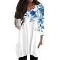 thumbnail image 1 of WTOBBY Women's Retro Floral Print Blouse V-Neck 3/4 Sleeve Tunic with Side Pockets Mid-Length Casual Top for Everyday Chic Style,White M, 1 of 5
