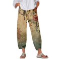 thumbnail image 1 of WTOBBY Women's Retro Floral Print Casual Wide Leg Elastic Waist Pants with Pockets, Summer Loose Trousers for Women, Comfortable and Flowy Design,Army Green L, 1 of 5