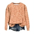 thumbnail image 1 of WTOBBY Women's Retro Floral Print Crewneck Sweatshirt Long Sleeve Loose Fit Fleece Pullover Top Fall Casual Fashion for Streetwear and Daily Use,Saffron 2XL, 1 of 4
