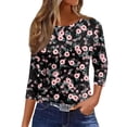thumbnail image 1 of WTOBBY Women's Retro Floral Print Round Neck Top with 3/4 Sleeve, Casual Loose Fit Blouse for Fall Season, Comfortable Fashion Apparel and Daily Wear,Black 3XL, 1 of 6
