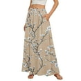 thumbnail image 1 of WTOBBY Women's Retro Floral Tie-Dye Print Flowy Flared Maxi Skirt with Ruffle Hem, A-Line Elastic Waist Elegant Tiered Bohemian Long Skirt for Vintage Casual Style,Khaki L, 1 of 5