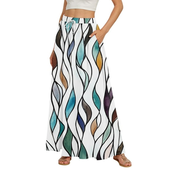 WTOBBY Women's Retro Floral Tie-Dye Print Flowy Flared Maxi Skirt with Ruffle Hem, A-Line Elastic Waist Elegant Tiered Bohemian Long Skirt for Vintage Casual Style,Multicolor S