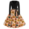 thumbnail image 1 of WTOBBY Women's Retro Halloween Printed Dress Featuring V-Neckline, Slim Casual Design, Long Sleeves, and Comfortable Fit for Party Wear ,Pink 5XL, 1 of 5