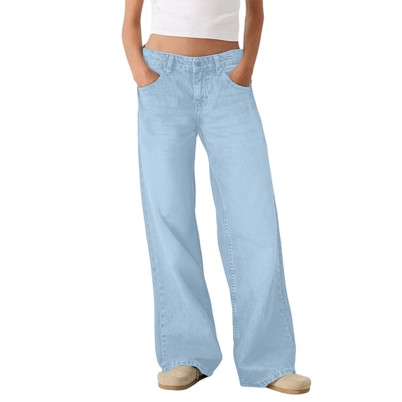 WTOBBY Women's Retro High-Rise Straight Leg Street Wide-Leg Jeans, Classic Denim Pants Casual Comfort Vintage Style for Everyday Wear,Light Blue M