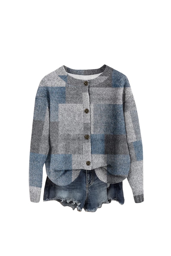 Women's Retro Knit Button Retro Geometric Print Cardigan Jacket, Unique and Fashionable Open Front Sweater for Casual and Retro Style Outfits,Gray XL