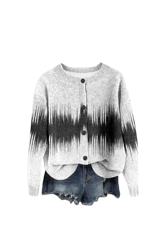 Women's Retro Knit Button Retro Geometric Print Cardigan Jacket, Unique and Fashionable Open Front Sweater for Casual and Retro Style Outfits,Multicolor M