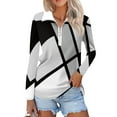 thumbnail image 1 of WTOBBY Women's Retro Print Polo Shirt - Long Sleeve Casual V-Neck Zipper Detail Tops for Women, Spring Fall Fashion Comfort Stretch Fabric,Dark Gray L, 1 of 7