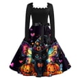 thumbnail image 1 of WTOBBY Women's Retro Square-Neck Long-Sleeved Halloween Printed Evening Dress - Chic and Sophisticated Dress for Women, Great for Parties or Night Out,Blue 3XL, 1 of 4