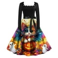 thumbnail image 1 of WTOBBY Women's Retro Square-Neck Long-Sleeved Halloween Printed Evening Dress - Chic and Sophisticated Dress for Women, Great for Parties or Night Out,Yellow L, 1 of 4