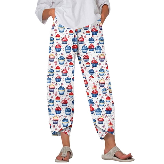 WTOBBY Women's Retro Stripe Print Elastic Waist Pants - Casual Wide Leg Trousers with Side Pockets & Breathable Linen Blend for Weekend Adventures,Multicolor 2XL
