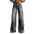 thumbnail image 1 of WTOBBY Women's Retro Wide Leg Jeans, Fashionable Casual and Versatile Retro Denim Pants for a Classic Look, Comfortable Loose Fit with Timeless Design,Gray L, 1 of 6