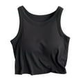 thumbnail image 1 of WTOBBY Women's Ribbed Crop Camisole with Built-in Chest Pad, Sexy Fitted Tank Top for Layering, Soft Stretchy Plus Size Comfort Sleepwear Essential,Black L, 1 of 4