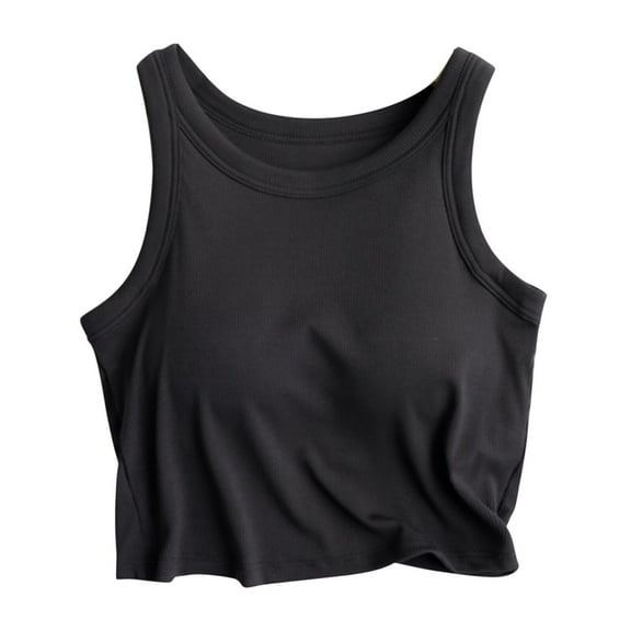 WTOBBY Women's Ribbed Crop Camisole with Built-in Chest Pad, Sexy Fitted Tank Top for Layering, Soft Stretchy Plus Size Comfort Sleepwear Essential,Black L