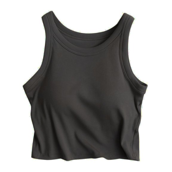 WTOBBY Women's Ribbed Crop Camisole with Built-in Chest Pad, Sexy Fitted Tank Top for Layering, Soft Stretchy Plus Size Comfort Sleepwear Essential,Dark Gray L