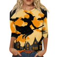 thumbnail image 1 of WTOBBY Women's Round Neck 3/4 Sleeve Halloween Print Casual T-Shirt Top Fashion Tee for Fall Seasonal Wear Holiday Party and Daily Outfits,Yellow M, 1 of 6