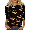 thumbnail image 1 of WTOBBY Women's Round Neck 3/4 Sleeve Halloween Print Casual T-Shirt Top Loose Fit Blouse for Fall Seasonal Wear and Everyday Fashion Outfits,Yellow 5XL, 1 of 6