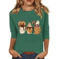 thumbnail image 1 of WTOBBY Women's Round Neck Halloween Printed Fashion Top with 3/4 Sleeve, Casual Loose Fit Blouse for Fall Season, Comfortable Daily Wear Apparel and Holiday,Green XL, 1 of 5