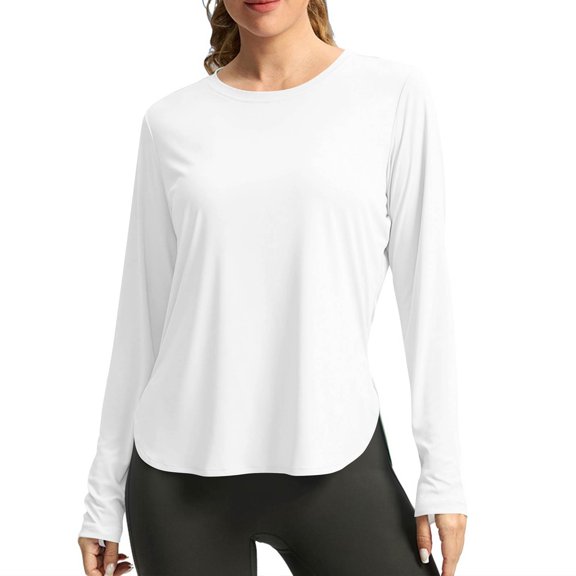 WTOBBY Women's Round Neck Loose Fit Sun Shirt - Long Sleeve UPF 50+ Athletic Top for Outdoor Sports, Casual Wear, Summer Activities and Exercise ,White XL