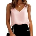 thumbnail image 1 of WTOBBY Women's Satin Tank Tops V Neck Casual Cami Sleeveless Camisole Blouses Summer Basic Tank Shirt, Smooth and Shiny for Layering, Essential Wardrobe Staple,Light pink S, 1 of 5