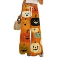 thumbnail image 1 of WTOBBY Women's Seasonal Casual Halloween Print Elastic Waist Drawstring Pocket Wide Leg Trousers with Festive Patterns for Fun Fall Outfits and Comfortable Wear,Ginger S, 1 of 6