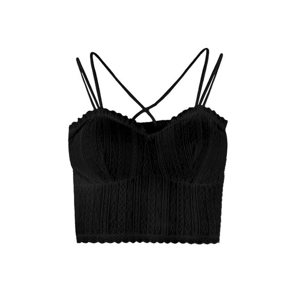 WTOBBY Women's Sexy Lace Cross Back Bra: Wirefree Design with Removable Lightly Padded Cups, Adjustable Straps for Inner or Outer Wear, Delicate Solid Color Bralette,Black One Size