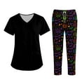 thumbnail image 1 of WTOBBY Women's Short Sleeve Halloween Print Scrubs Set with Pockets, 2-Piece Nursing Uniform, Medical Workwear for Healthcare Professionals, Fun Themed Duty Outfit,Black L, 1 of 5