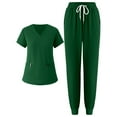 thumbnail image 1 of WTOBBY Women's Short Sleeve Solid Color Scrubs Set with Pockets, V-Neck Top and Pants, 2-Piece Nursing Uniform, Medical Workwear for Caregivers,Green L, 1 of 5